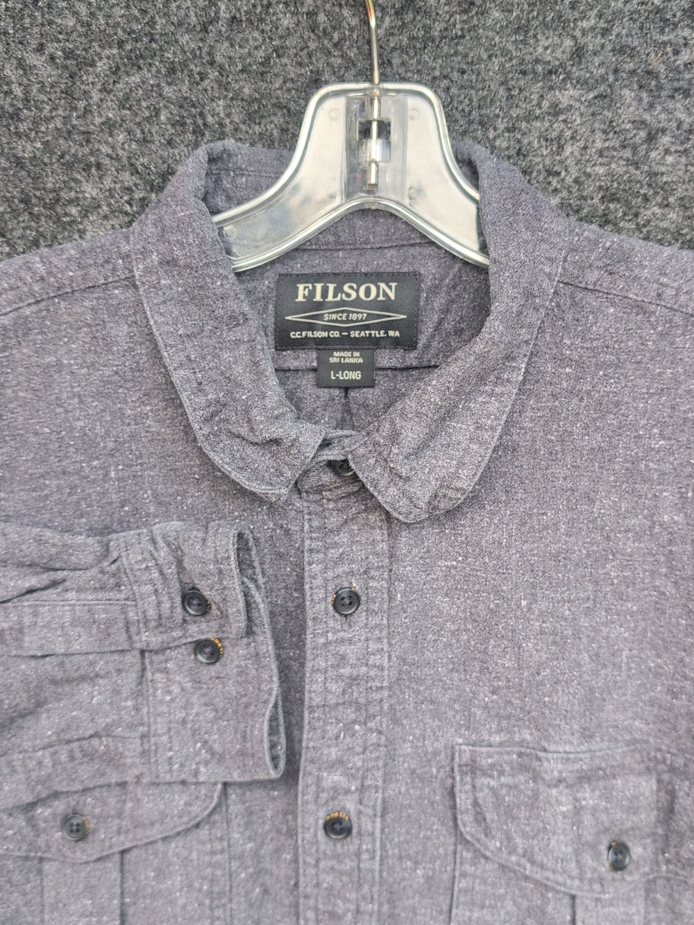 Filson Alaskan Guide Shirt Large Long Gray Heavy Cotton Flannel Schacket Jacket